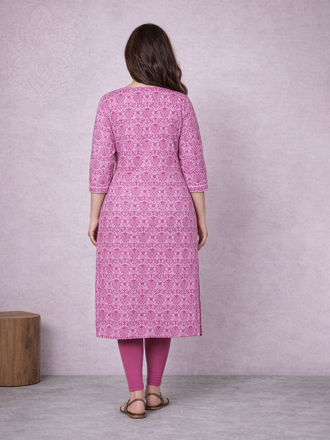 Pink Straight Printed Cotton Kurta