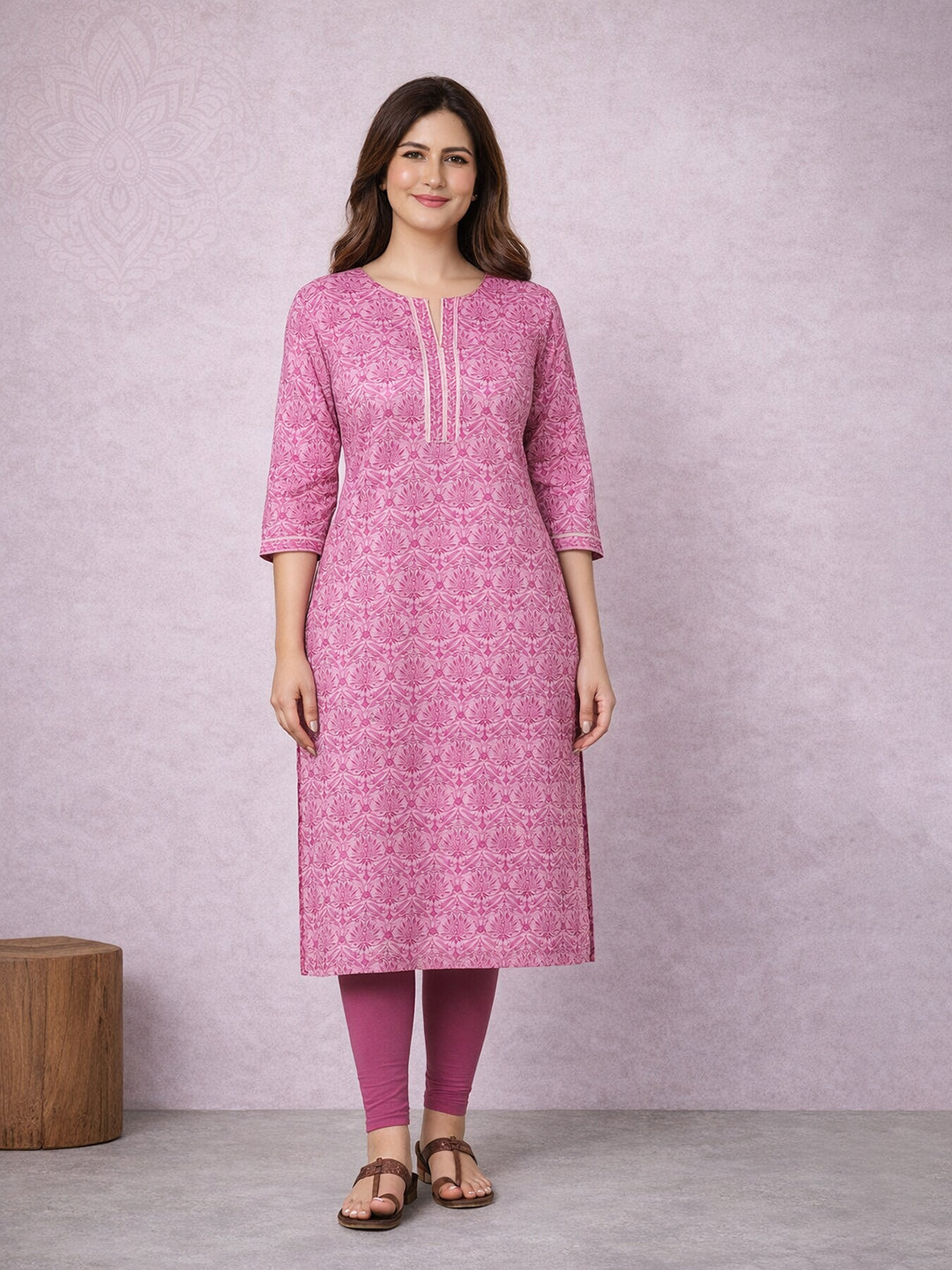 Jevi Prints Pink Straight Printed Cotton Kurta
