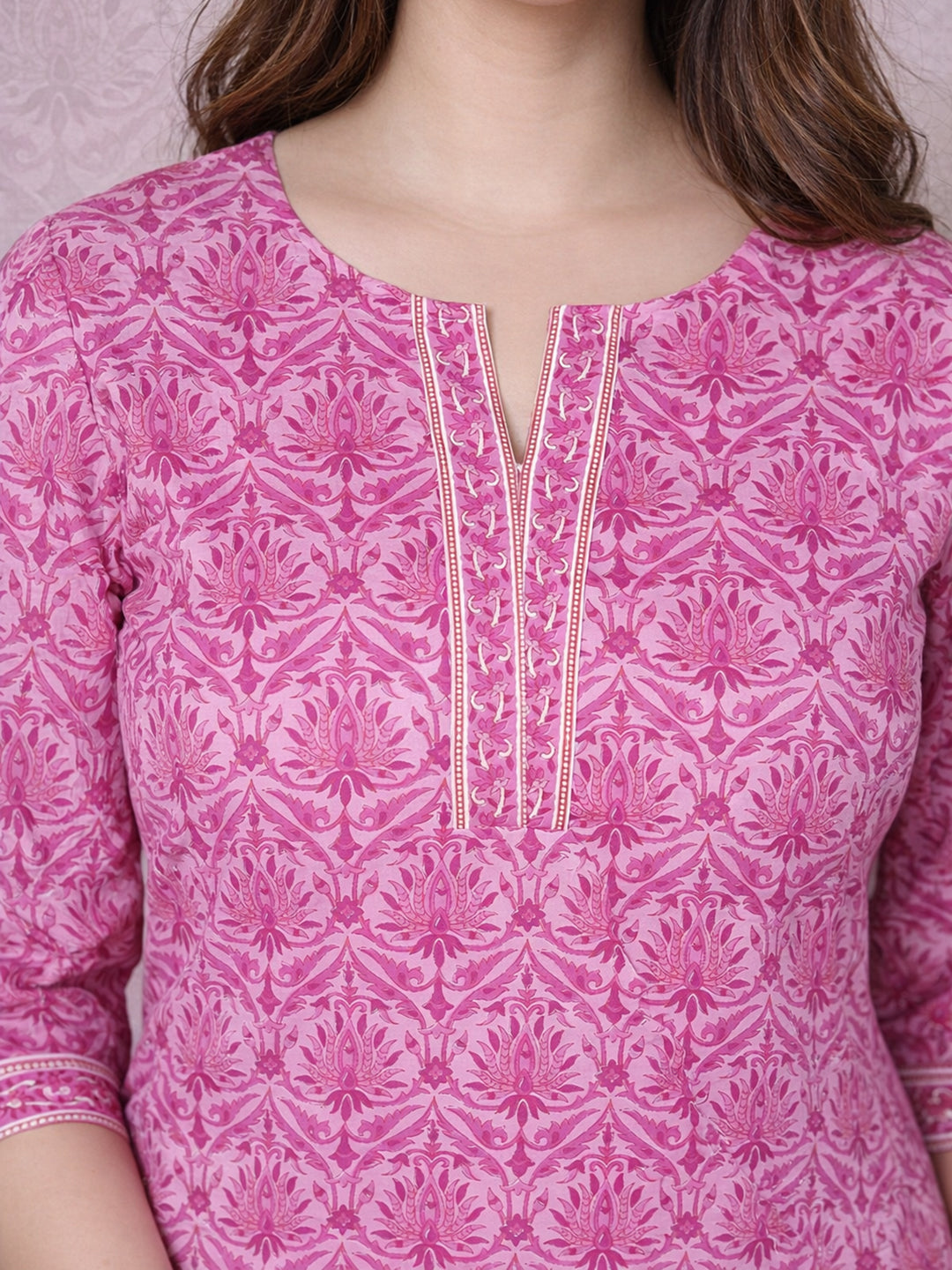 Pink Straight Printed Cotton Kurta