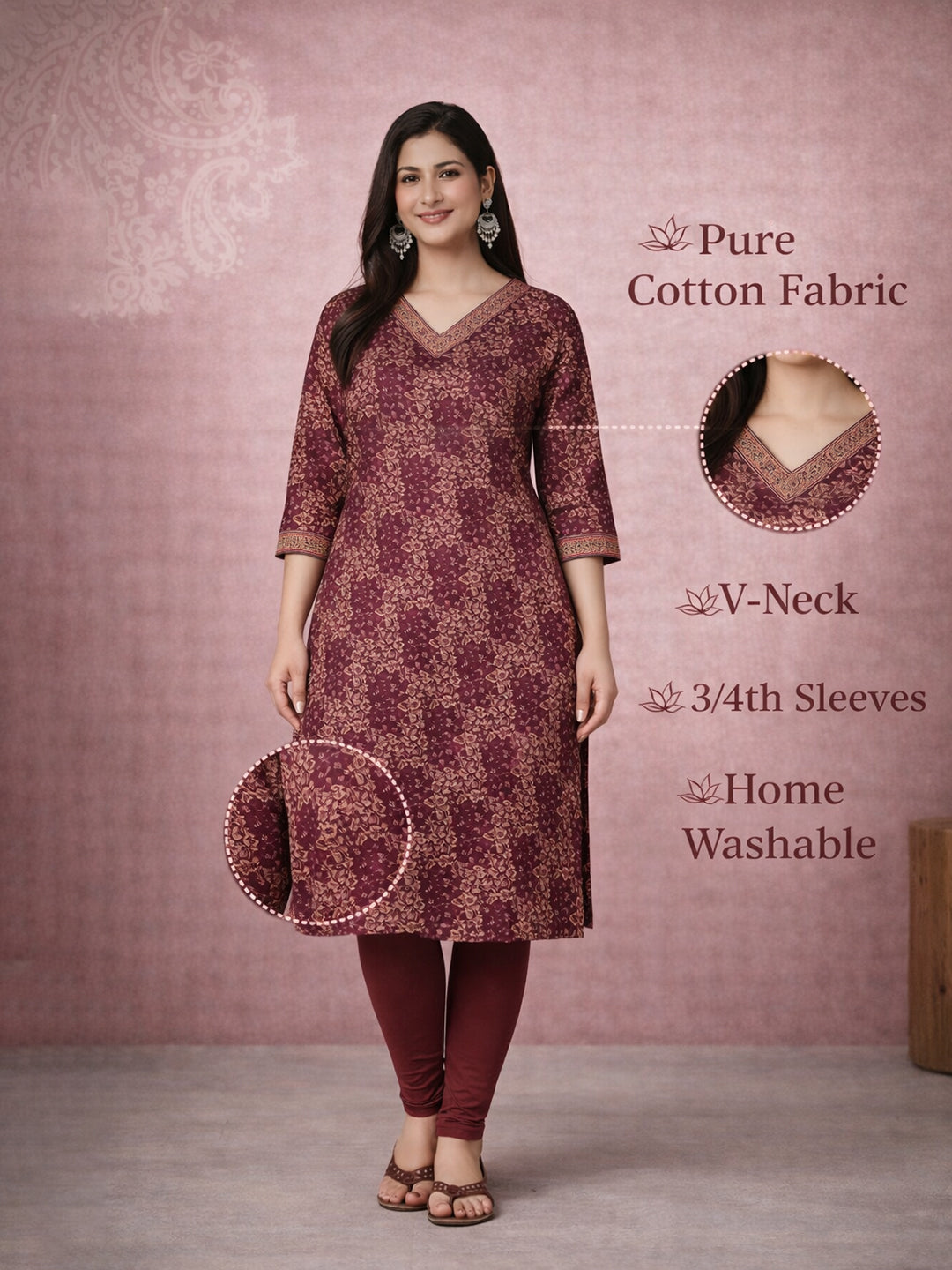 Red Printed Cotton Kurta