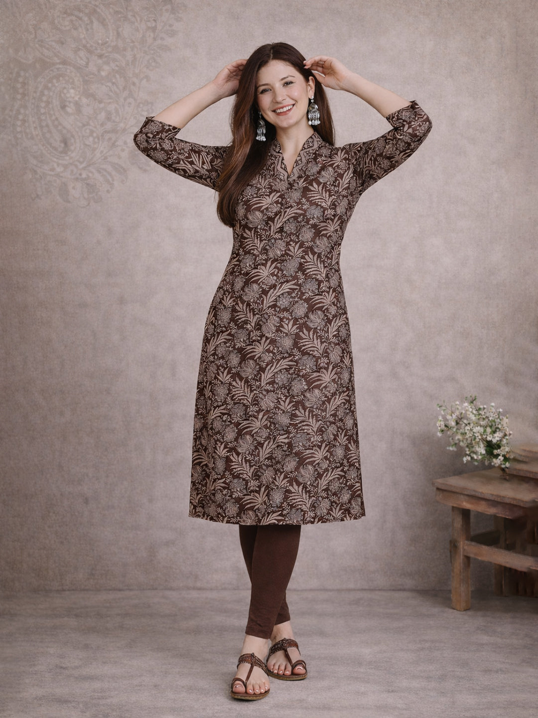 Brown Straight Cotton Kurta