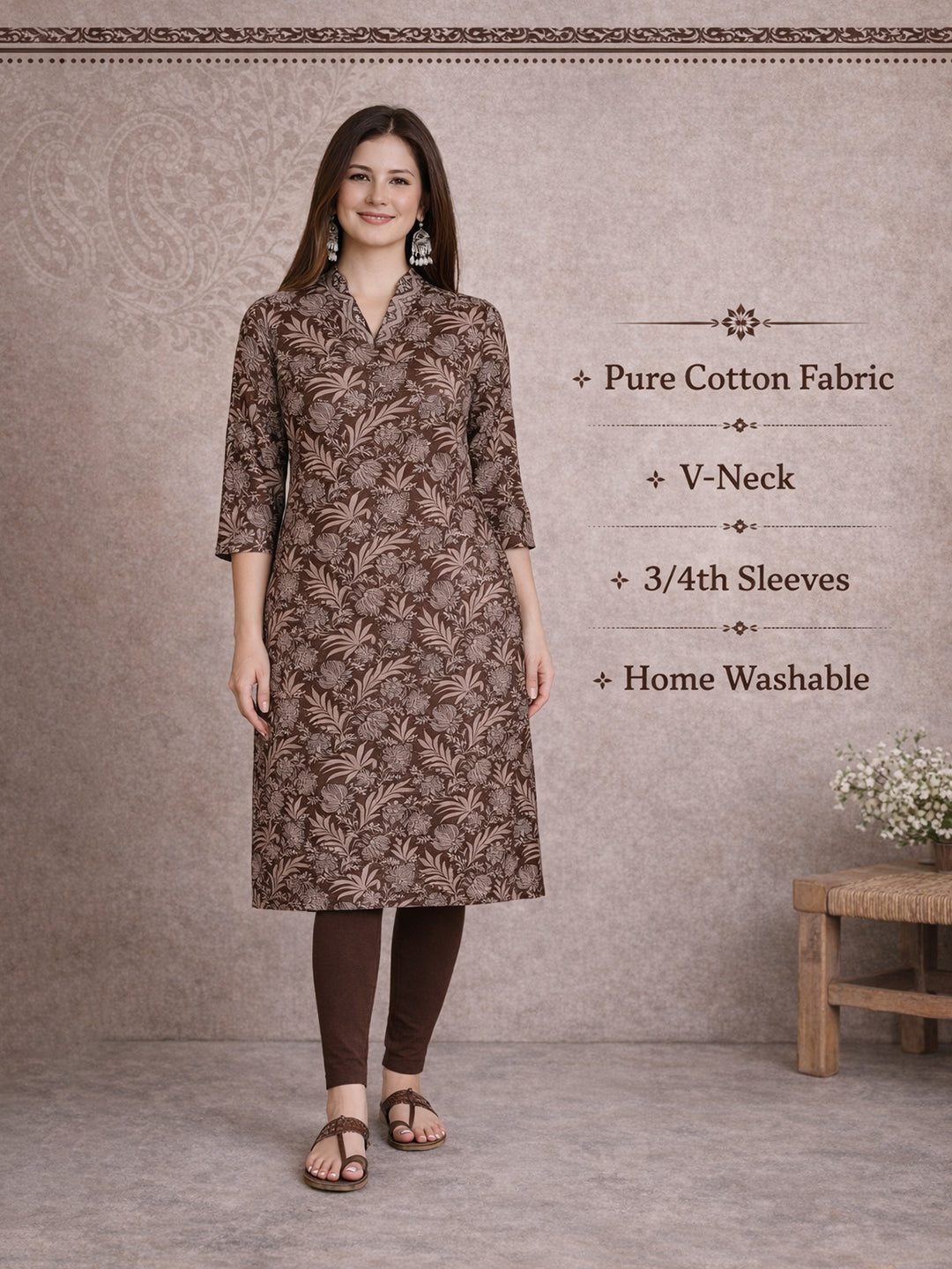 Brown Straight Cotton Kurta