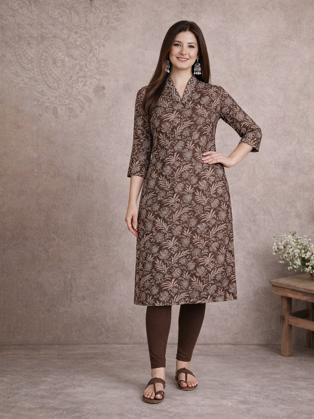 Jevi Prints Brown Straight Cotton Kurta