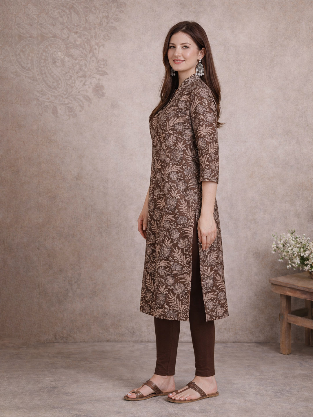 Brown Straight Cotton Kurta