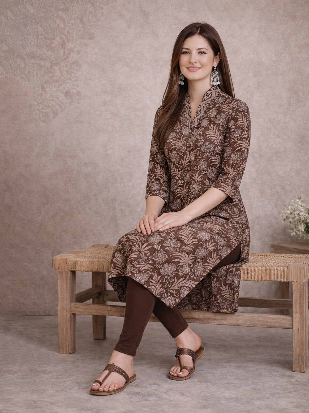 Brown Straight Cotton Kurta