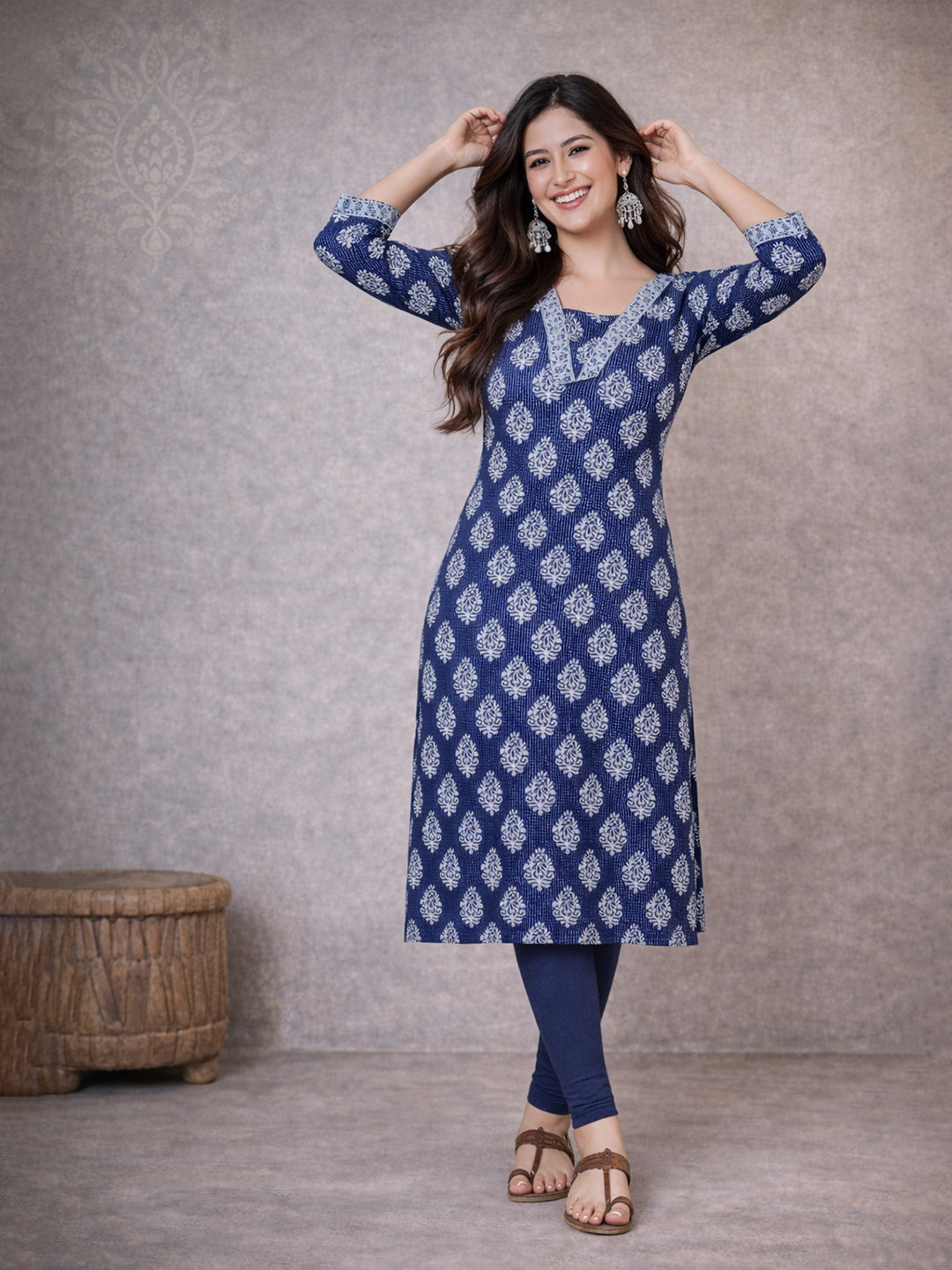 Blue Printed Cotton Kurta