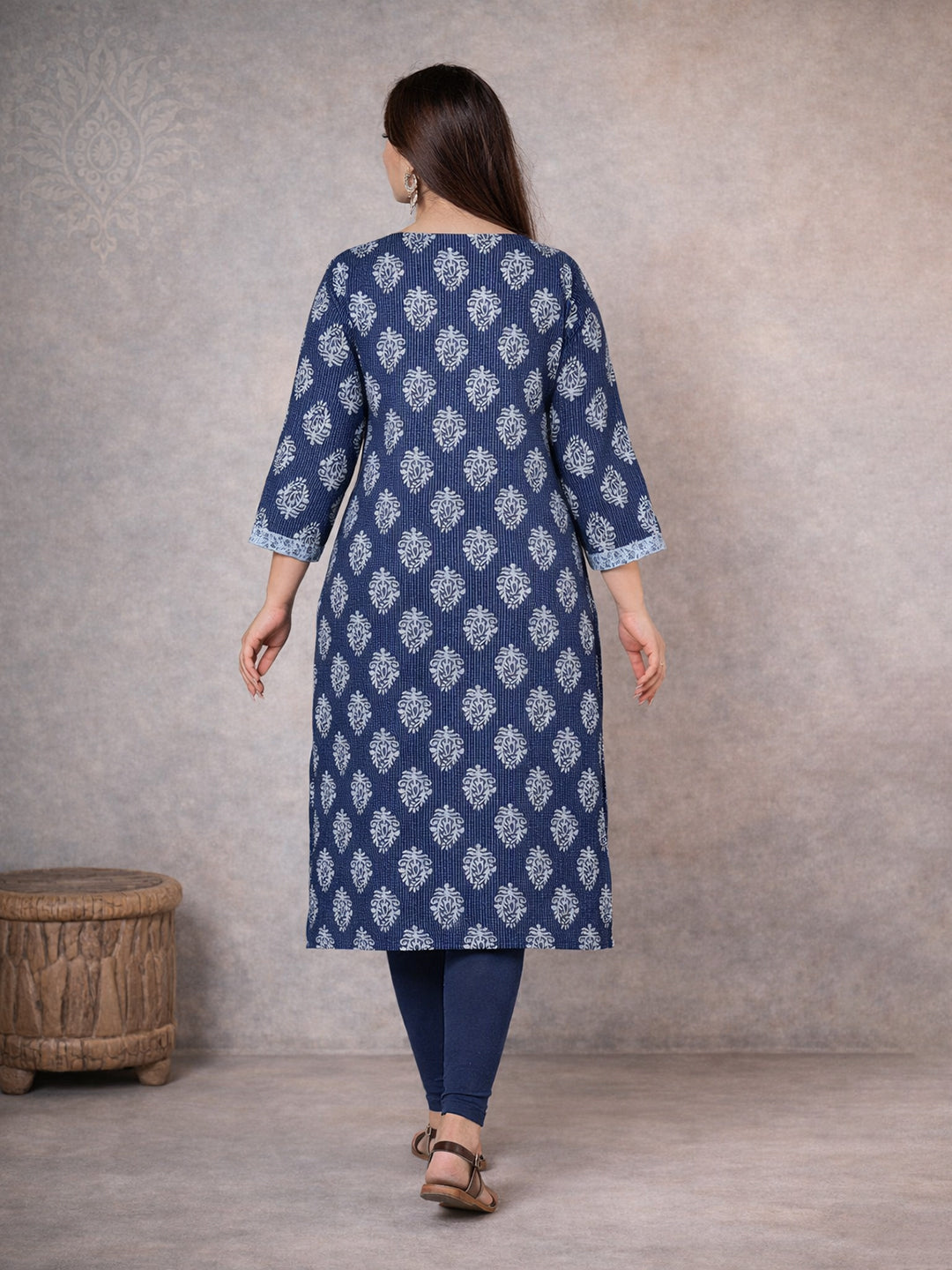 Blue Printed Cotton Kurta