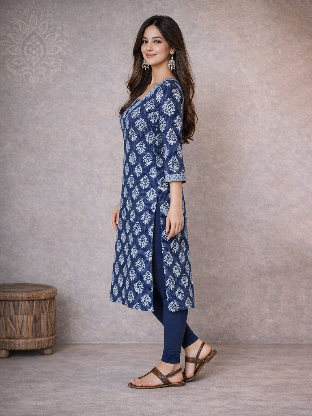 Blue Printed Cotton Kurta
