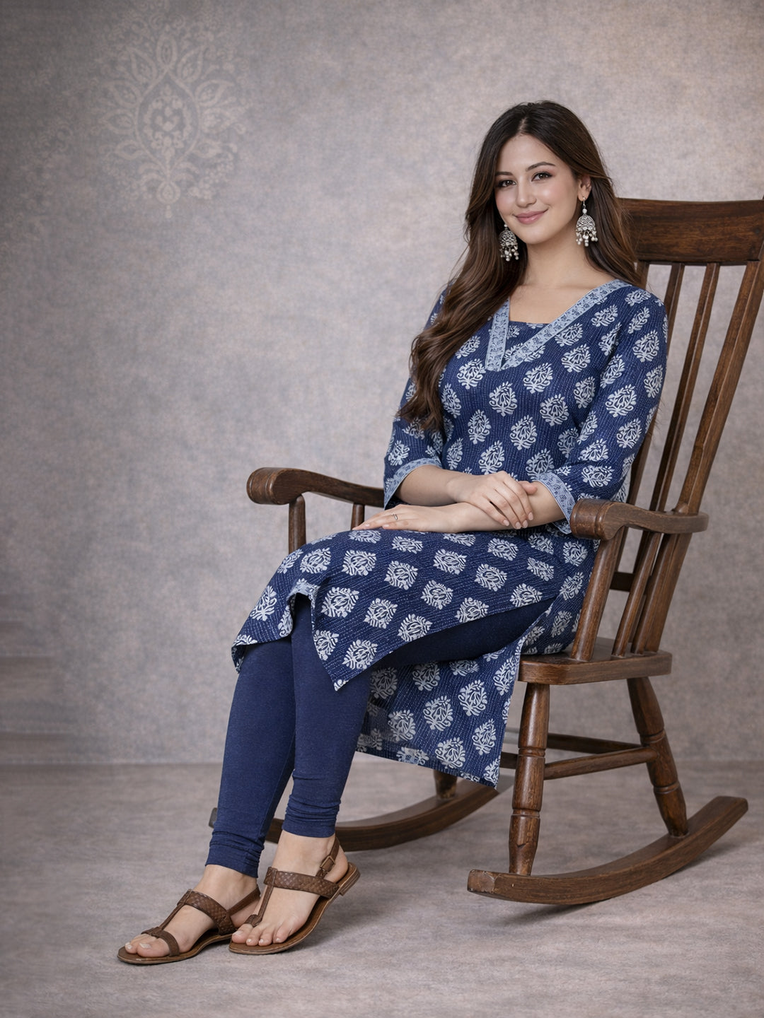 Blue Printed Cotton Kurta