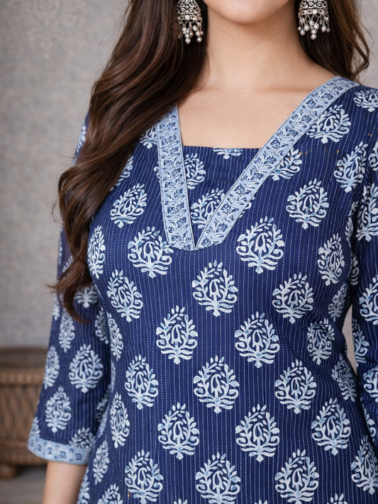 Blue Printed Cotton Kurta