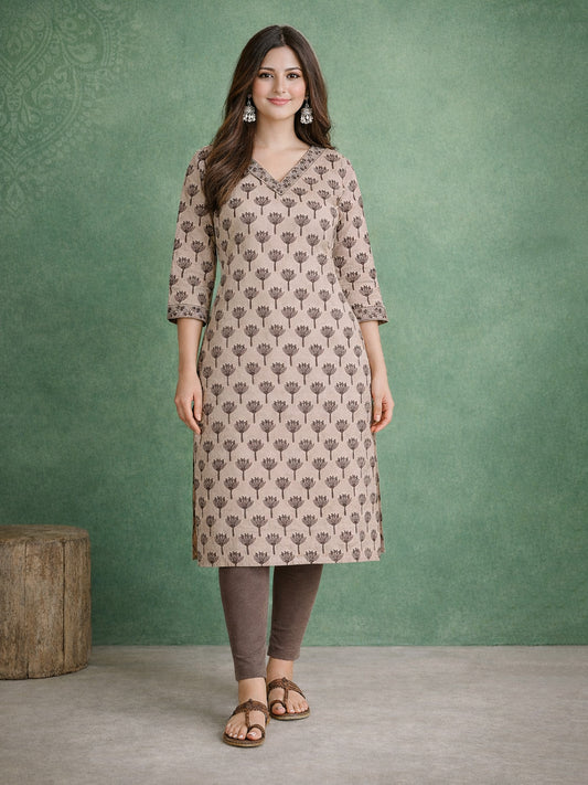 Jevi Prints Beige Everyday Printed Cotton Kurta