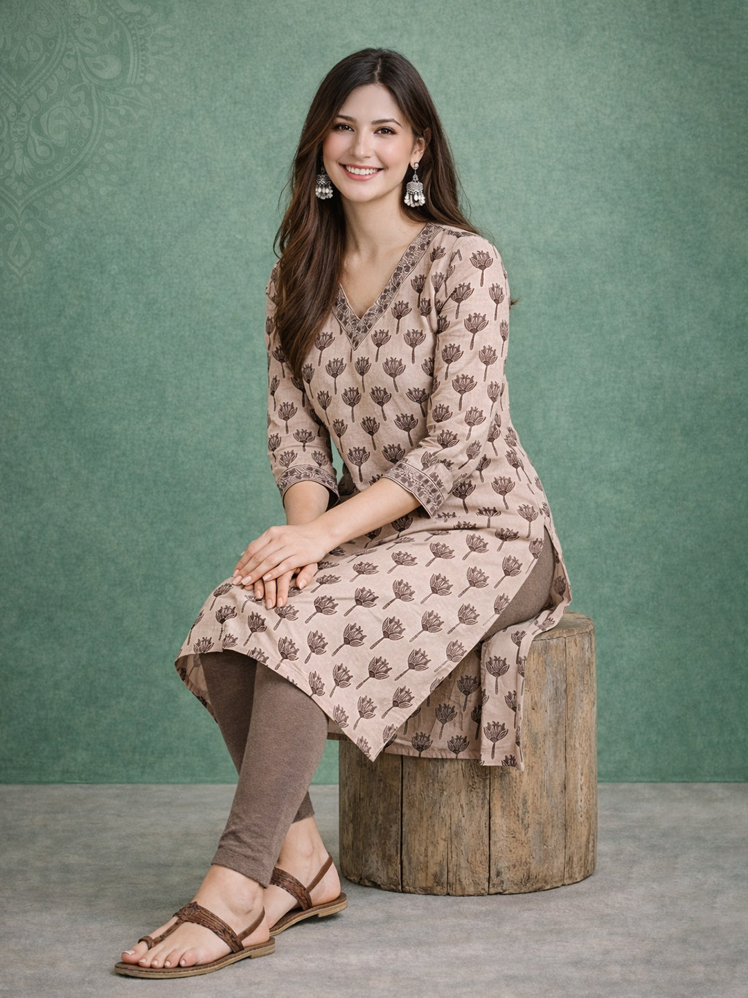 Beige Everyday Printed Cotton Kurta