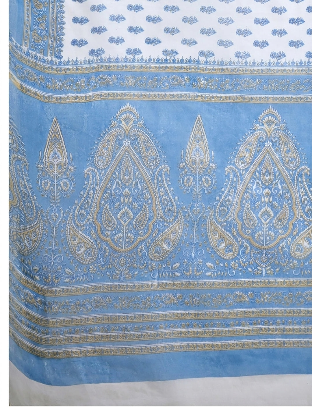 Blue Floral Print Pure Cotton Saree | No Blouse Piece