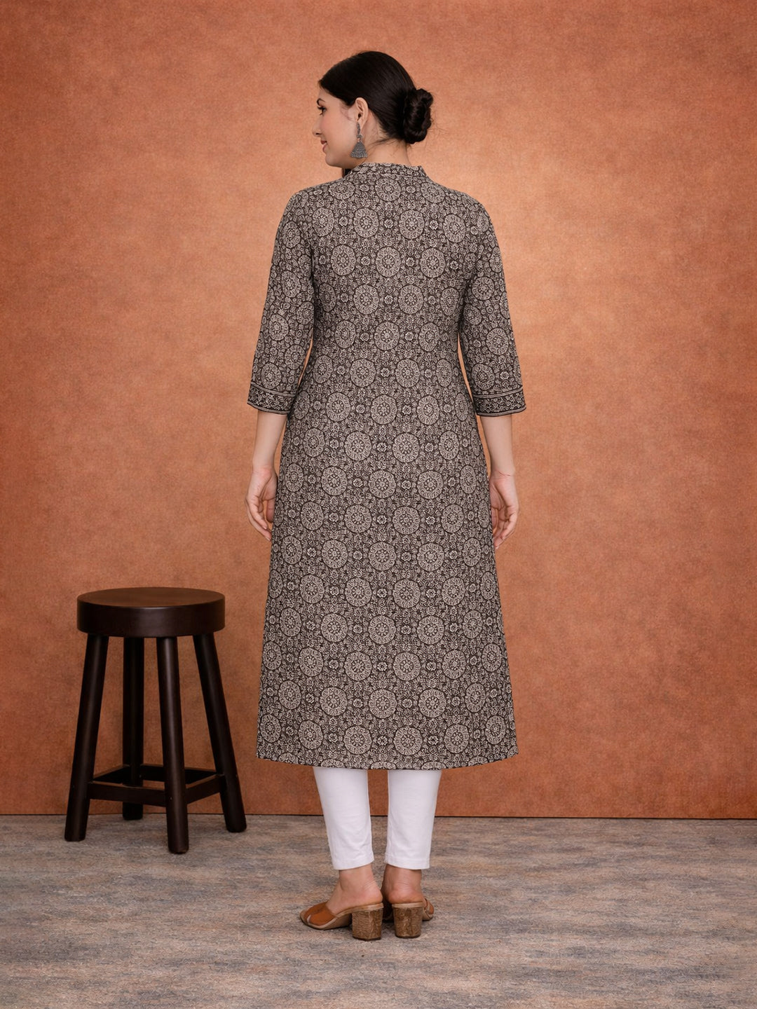 Brown Cotton Printed Kurti for Women