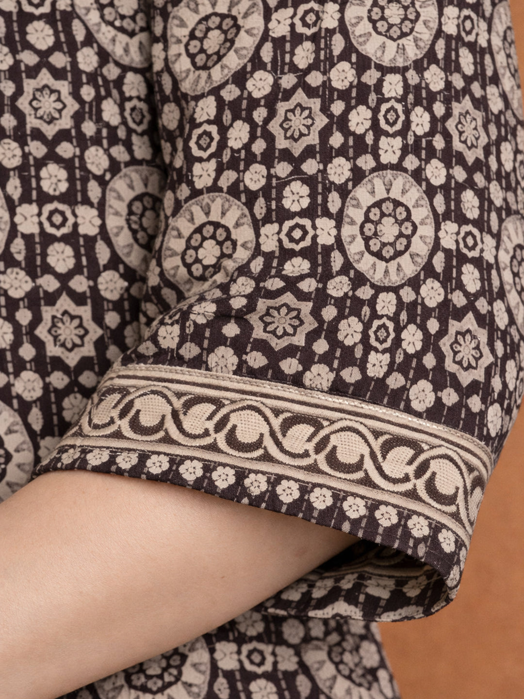 Brown Cotton Printed Kurti for Women