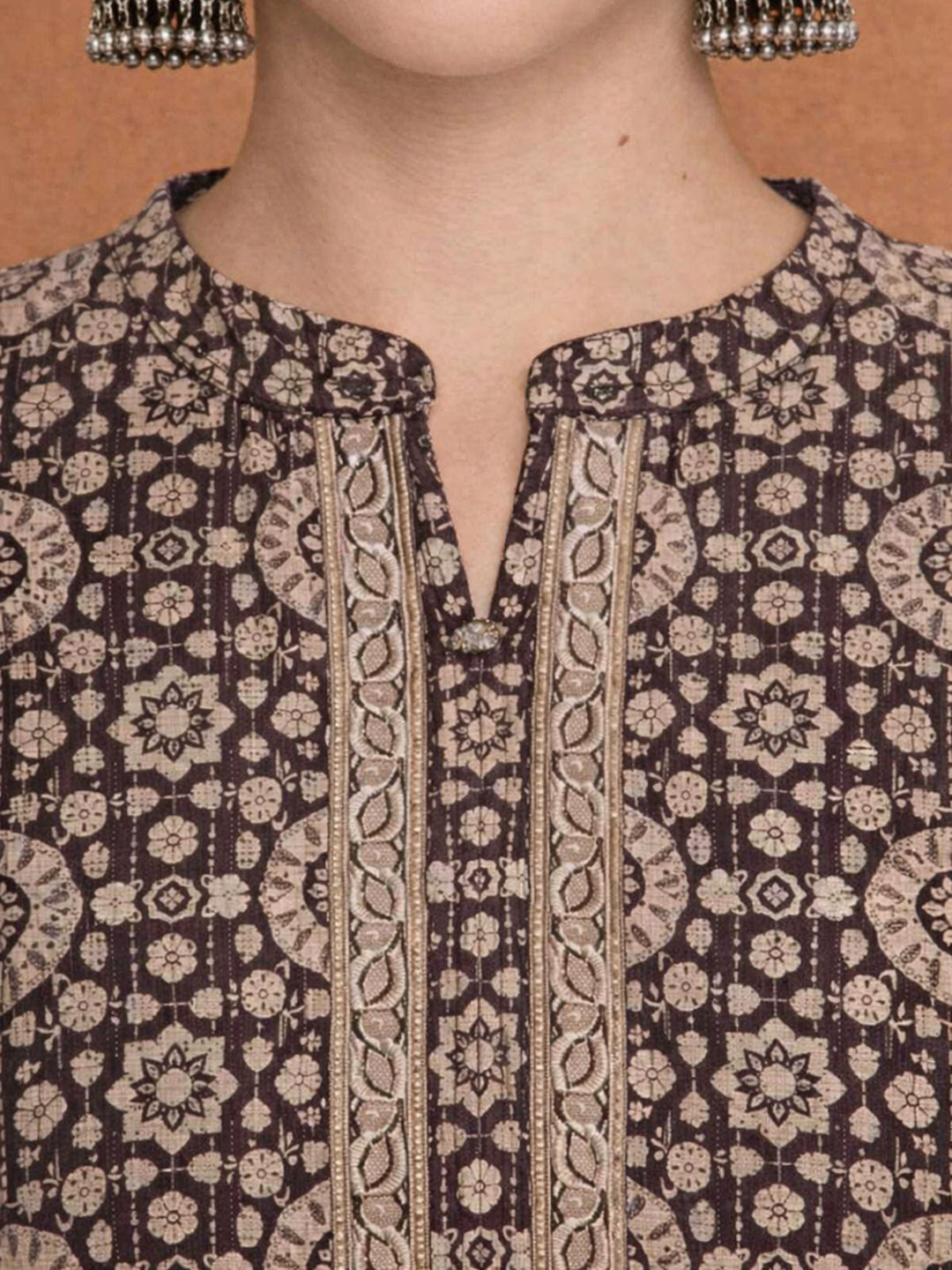 Brown Cotton Printed Kurti for Women