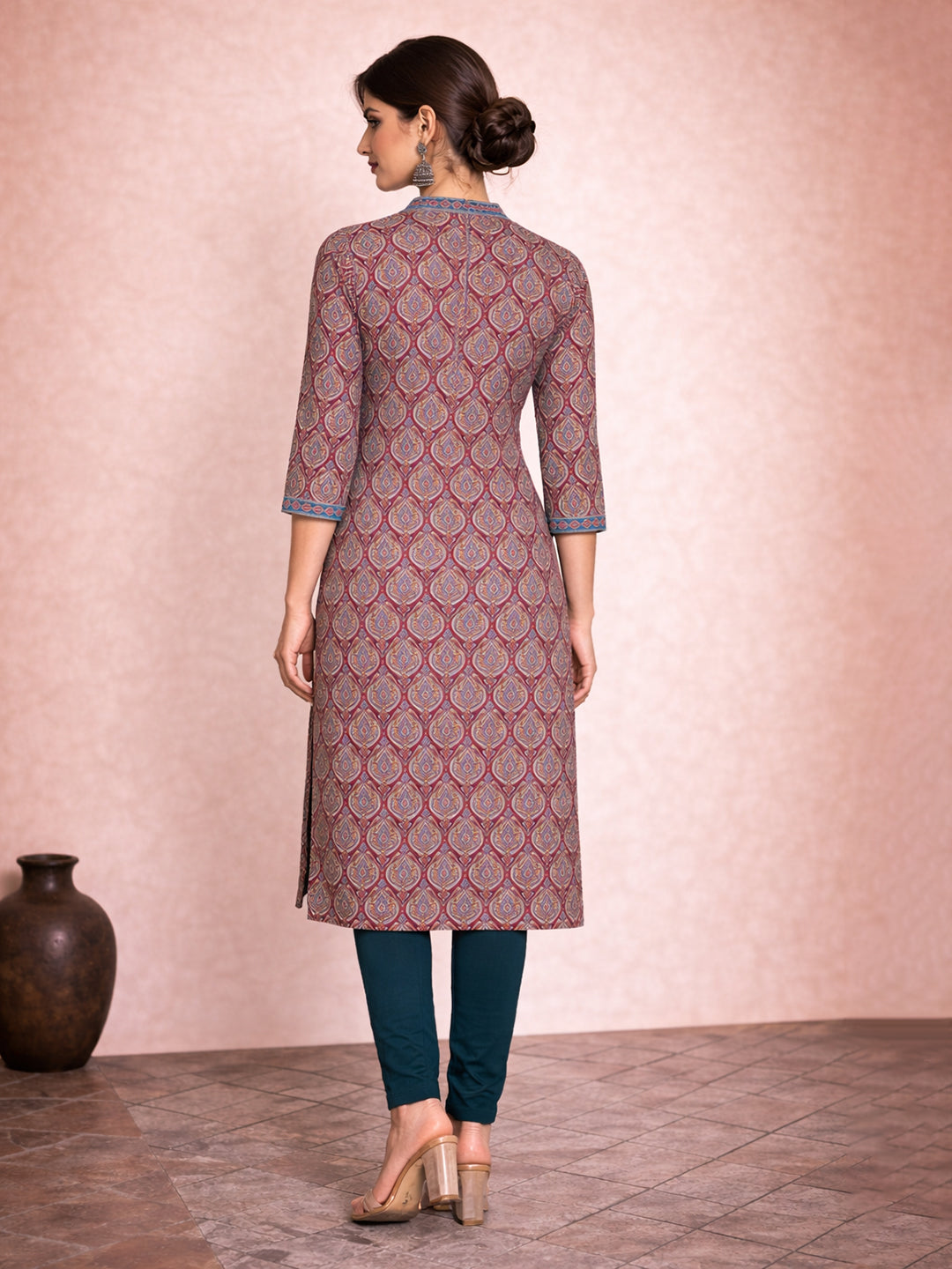 Magenta Cotton Printed Kurti for Women