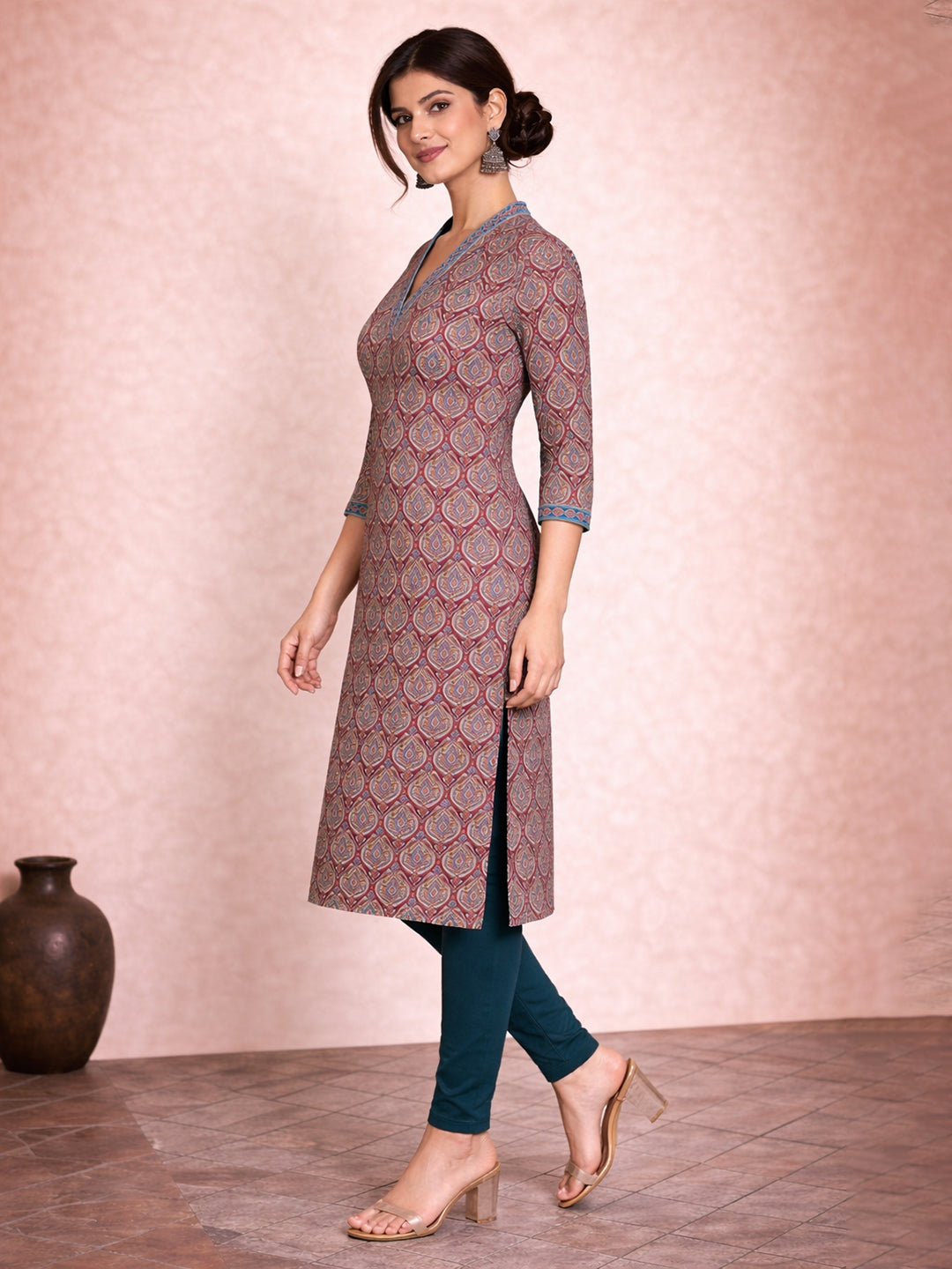 Magenta Cotton Printed Kurti for Women