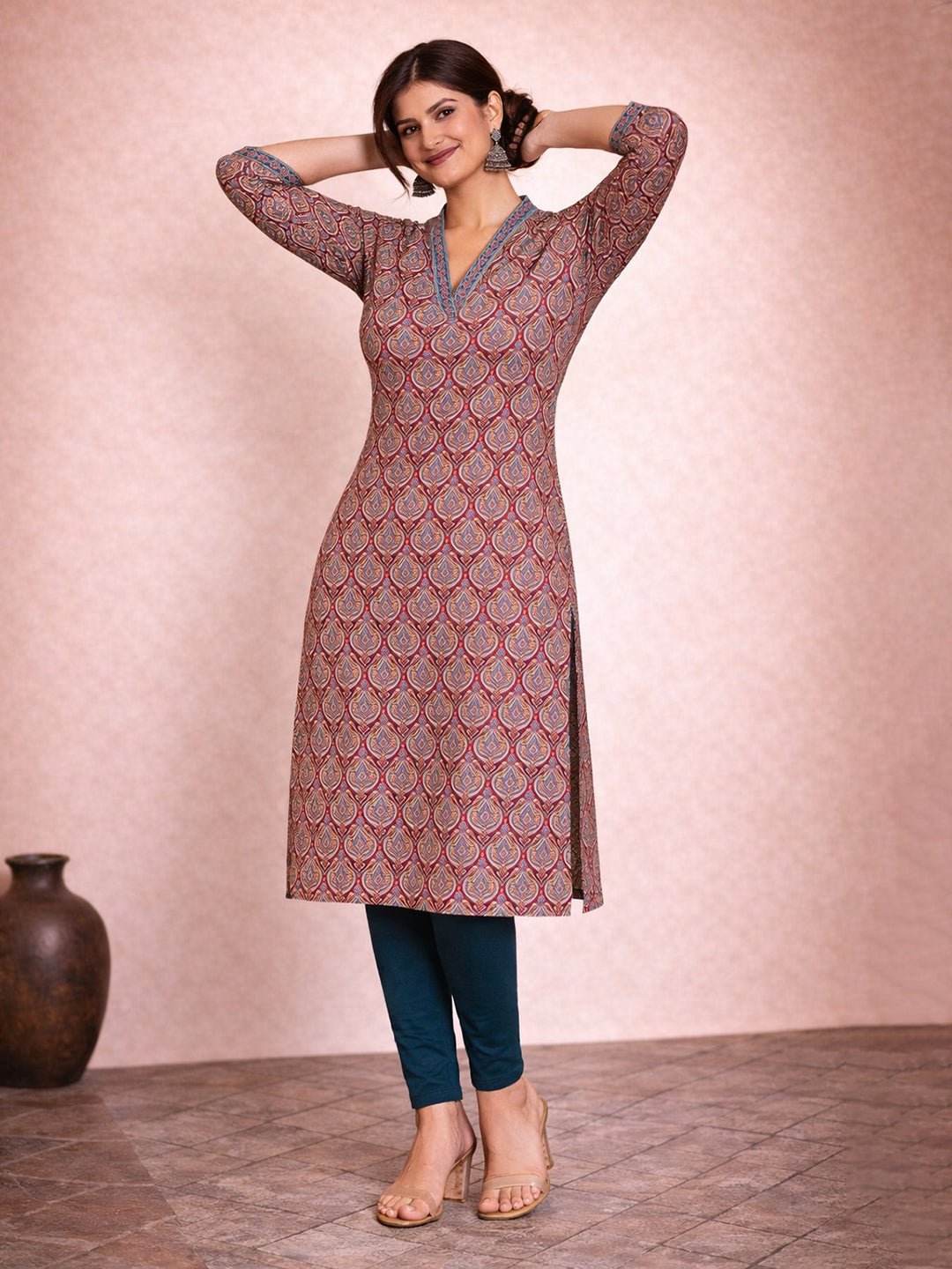 Magenta Cotton Printed Kurti for Women