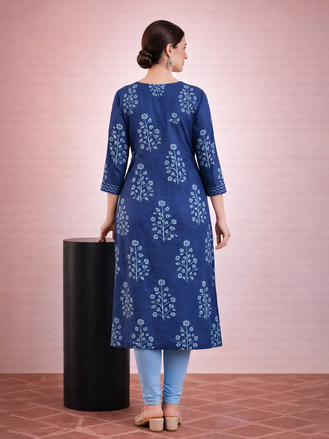 Blue Cotton Printed Kurti for Women
