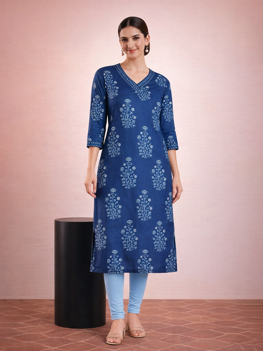 Blue Cotton Printed Kurti for Women