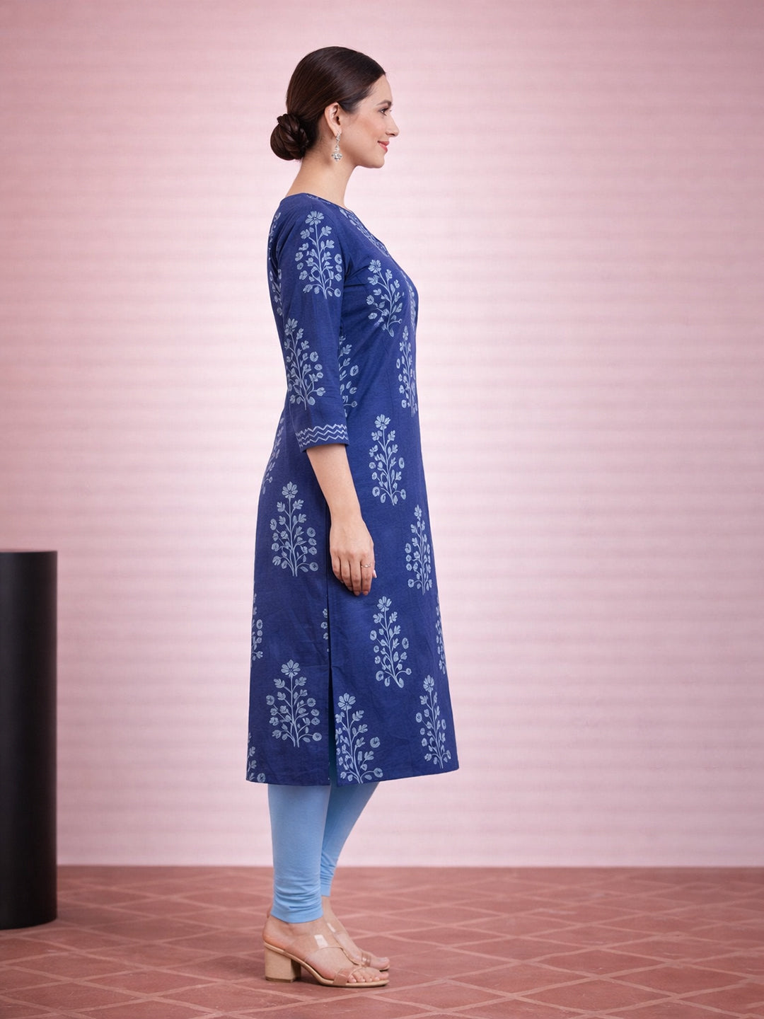 Blue Cotton Printed Kurti for Women
