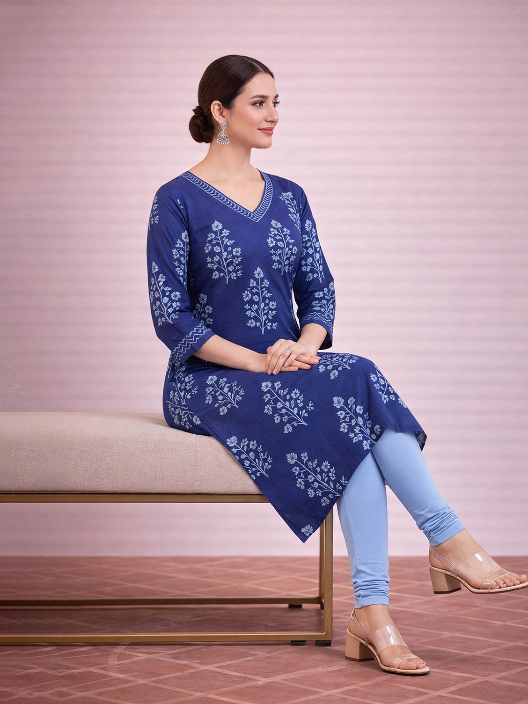 Blue Cotton Printed Kurti for Women