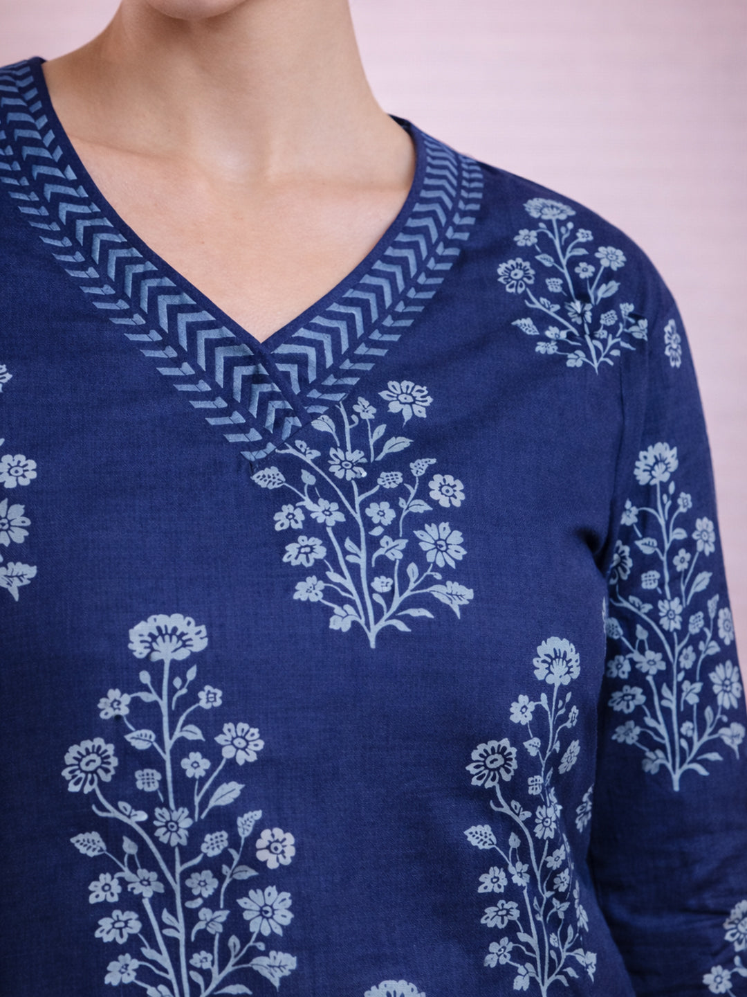 Blue Cotton Printed Kurti for Women