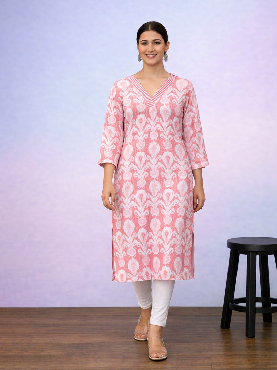 Pink Cotton Printed Kurti for Women