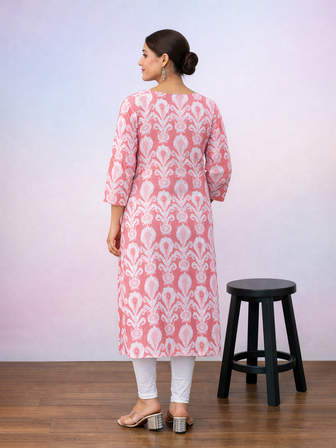 Pink Cotton Printed Kurti for Women
