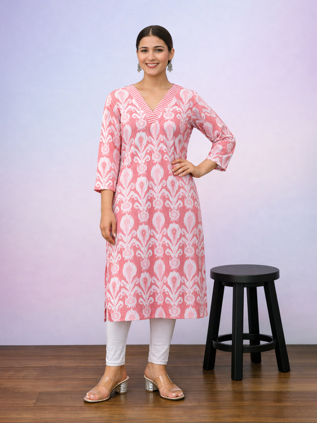Pink Cotton Printed Kurti for Women