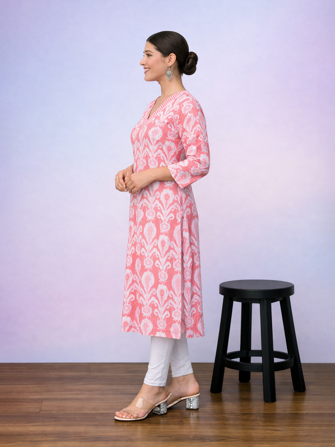 Pink Cotton Printed Kurti for Women