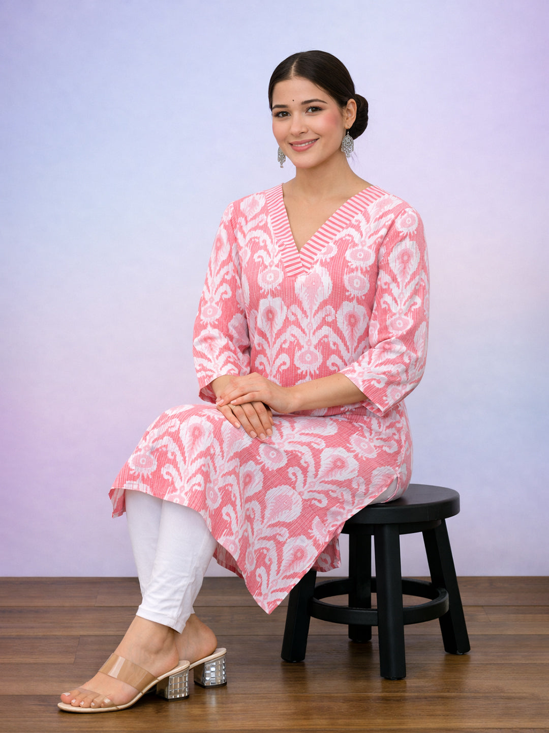 Pink Cotton Printed Kurti for Women