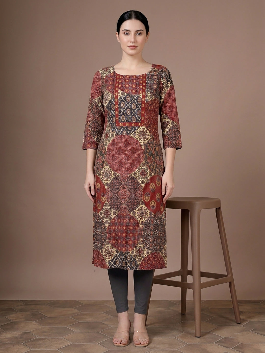 Red Cotton Printed Kurti for Women