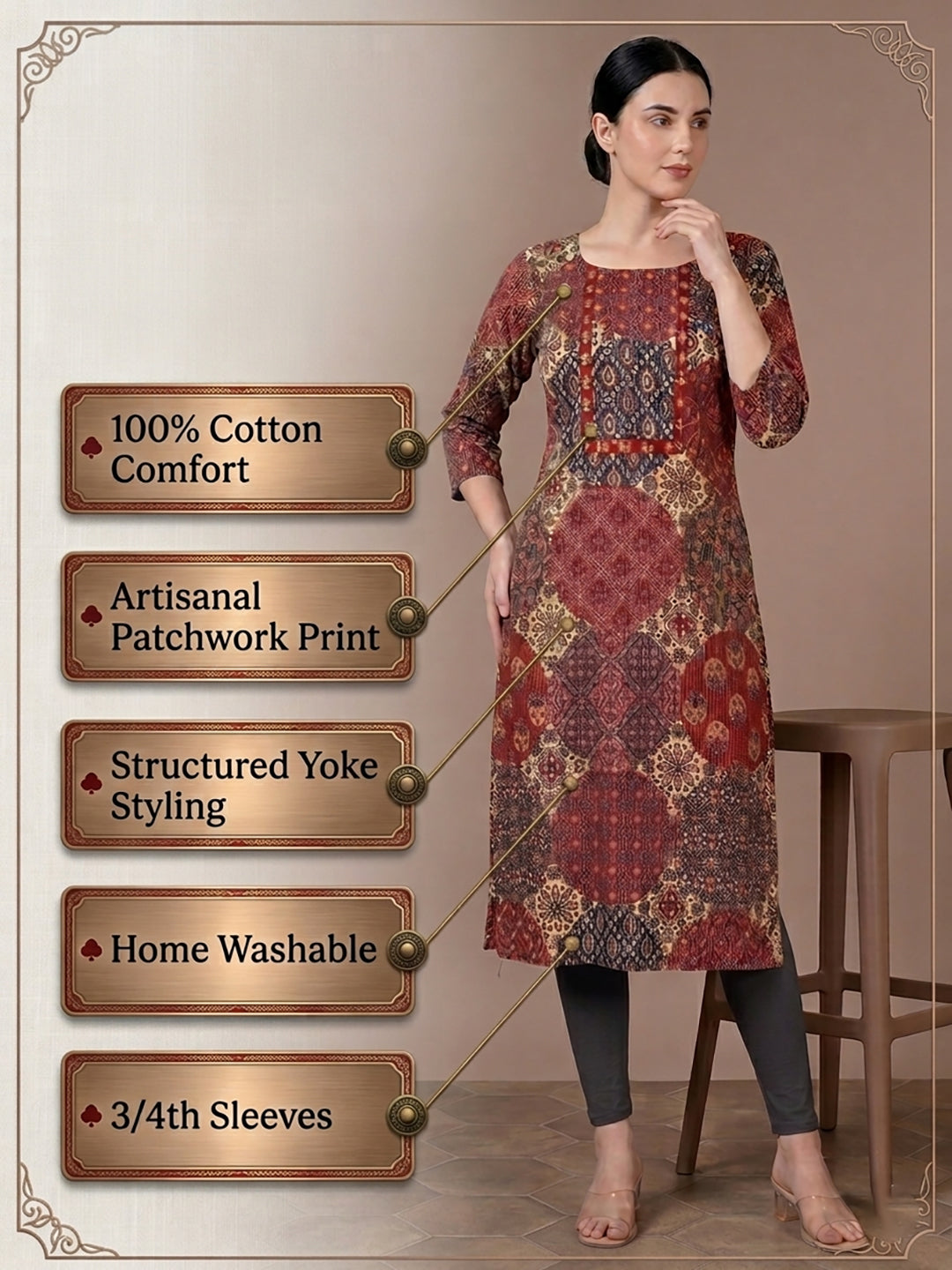 Red Cotton Printed Kurti for Women