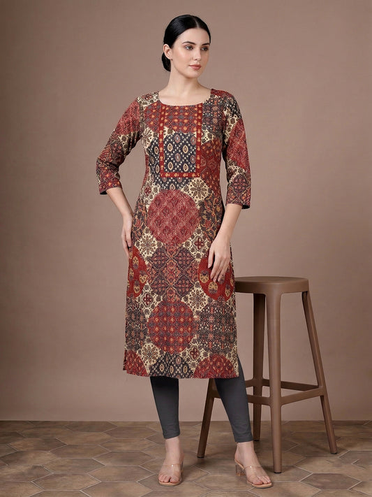 Red Cotton Printed Kurti for Women