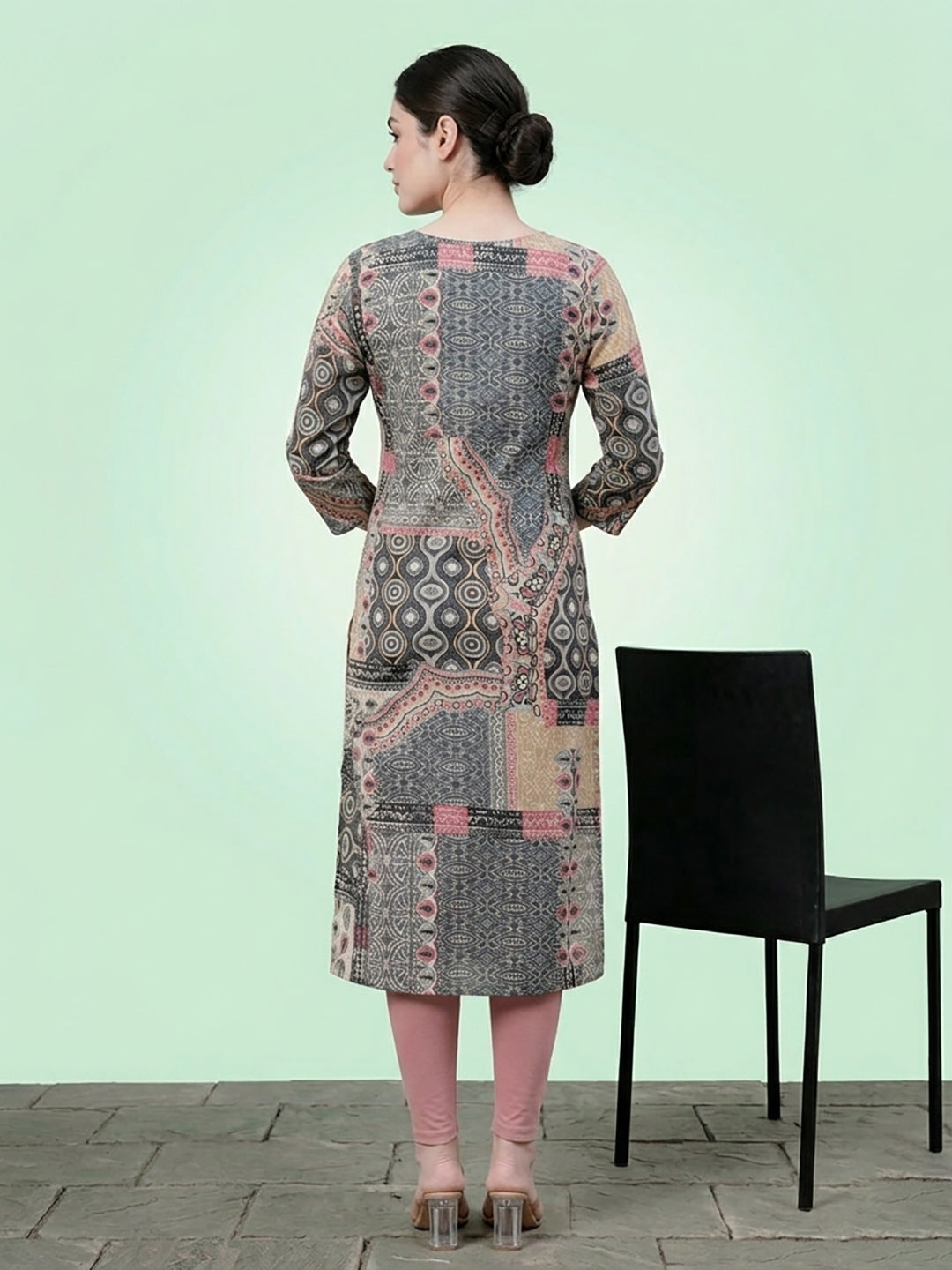 Grey Cotton Printed Kurti for Women