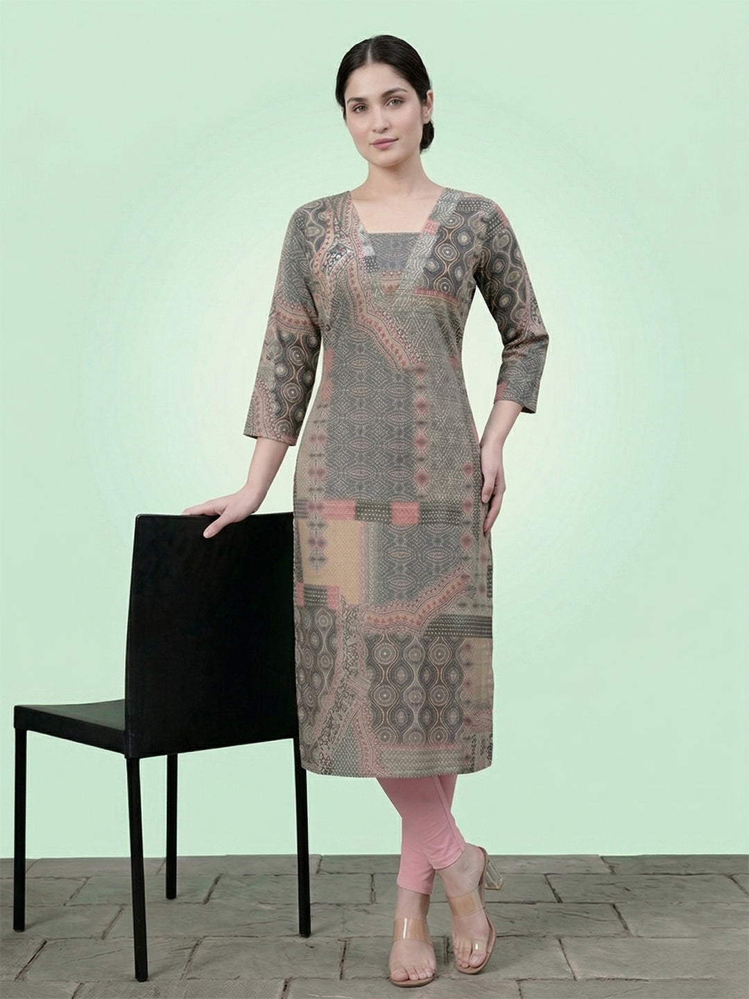 Grey Cotton Printed Kurti for Women