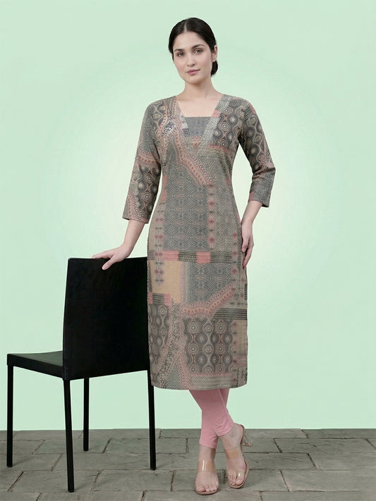 Grey Cotton Printed Kurti for Women