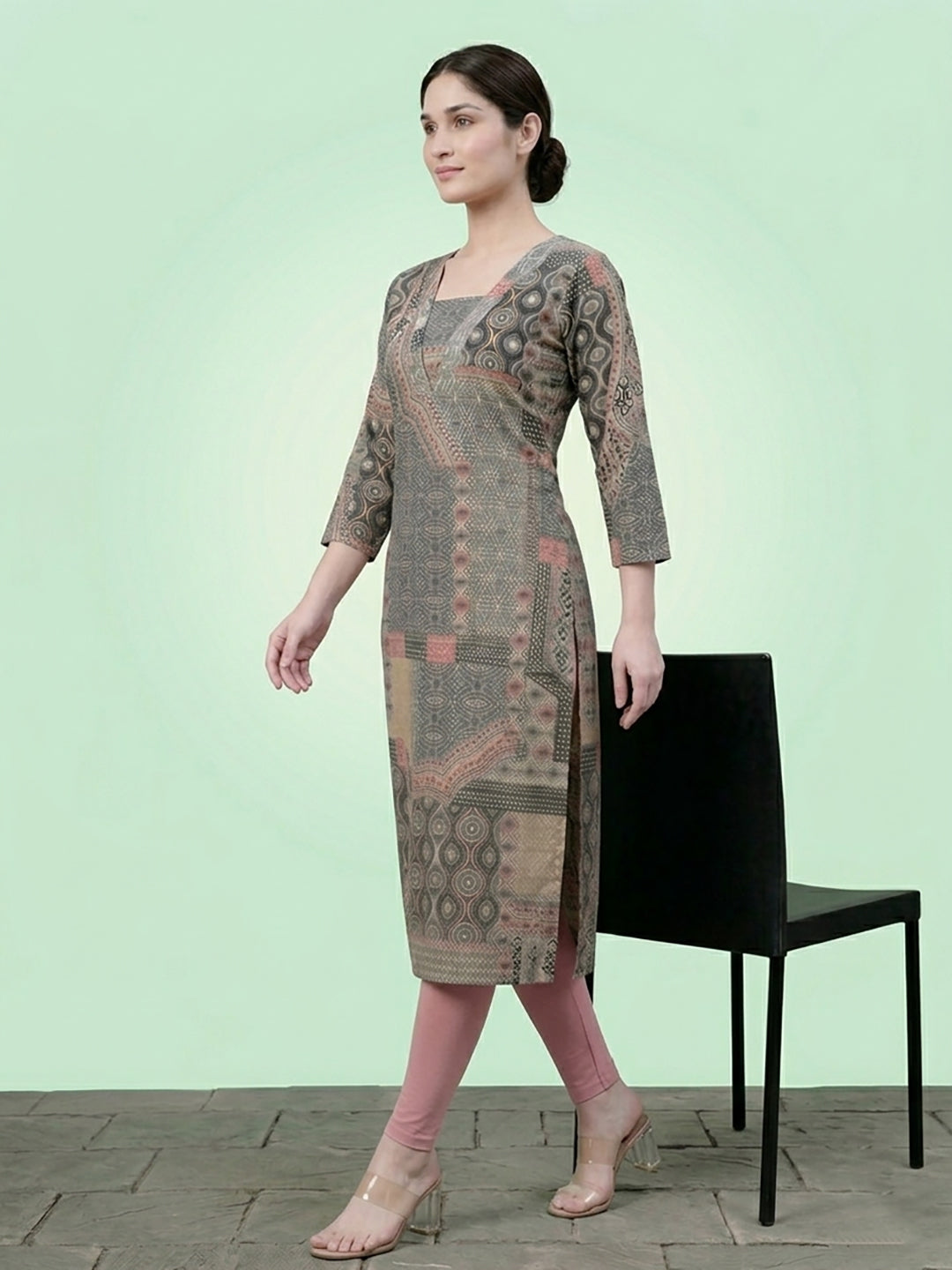 Grey Cotton Printed Kurti for Women