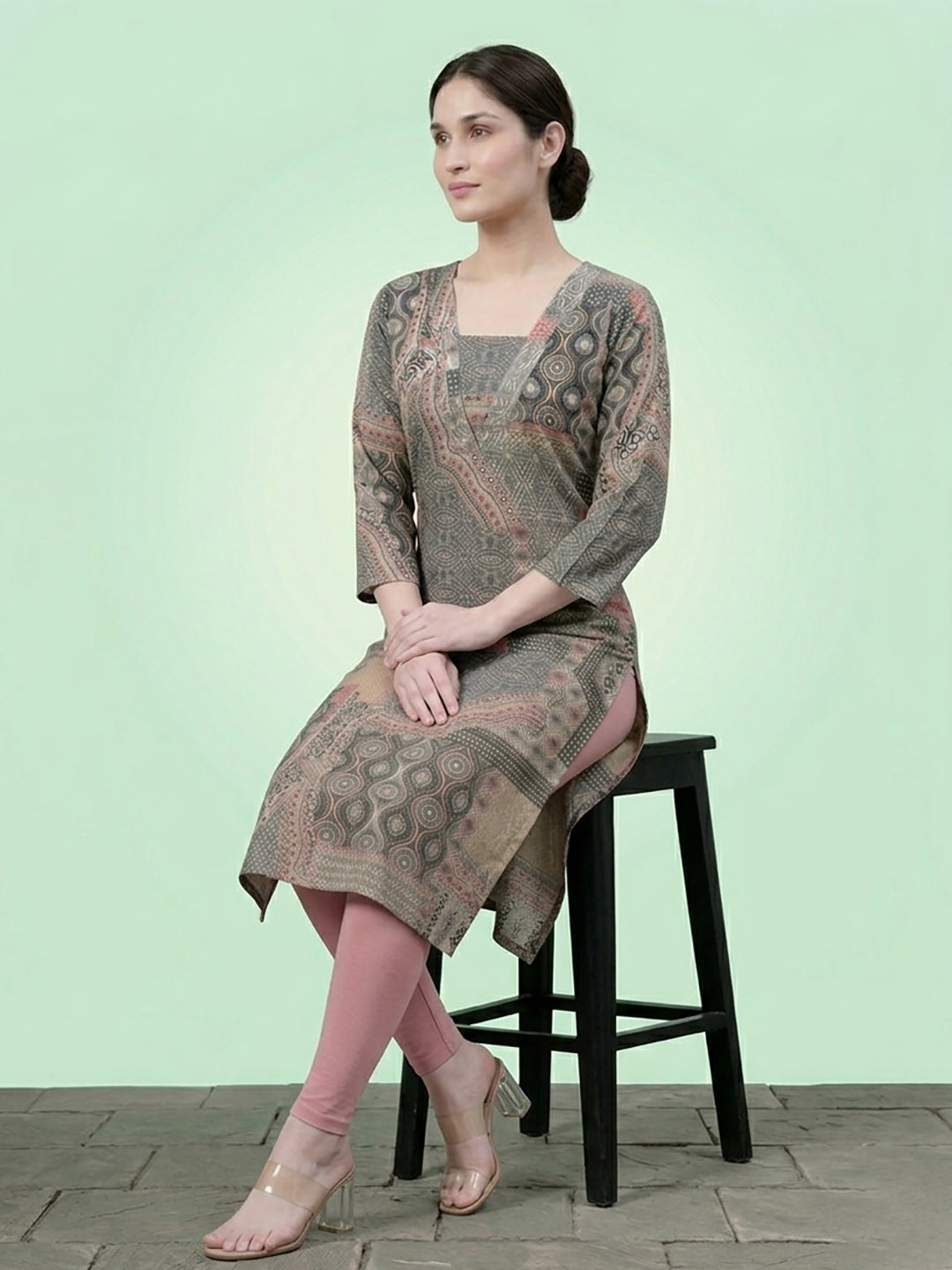 Grey Cotton Printed Kurti for Women