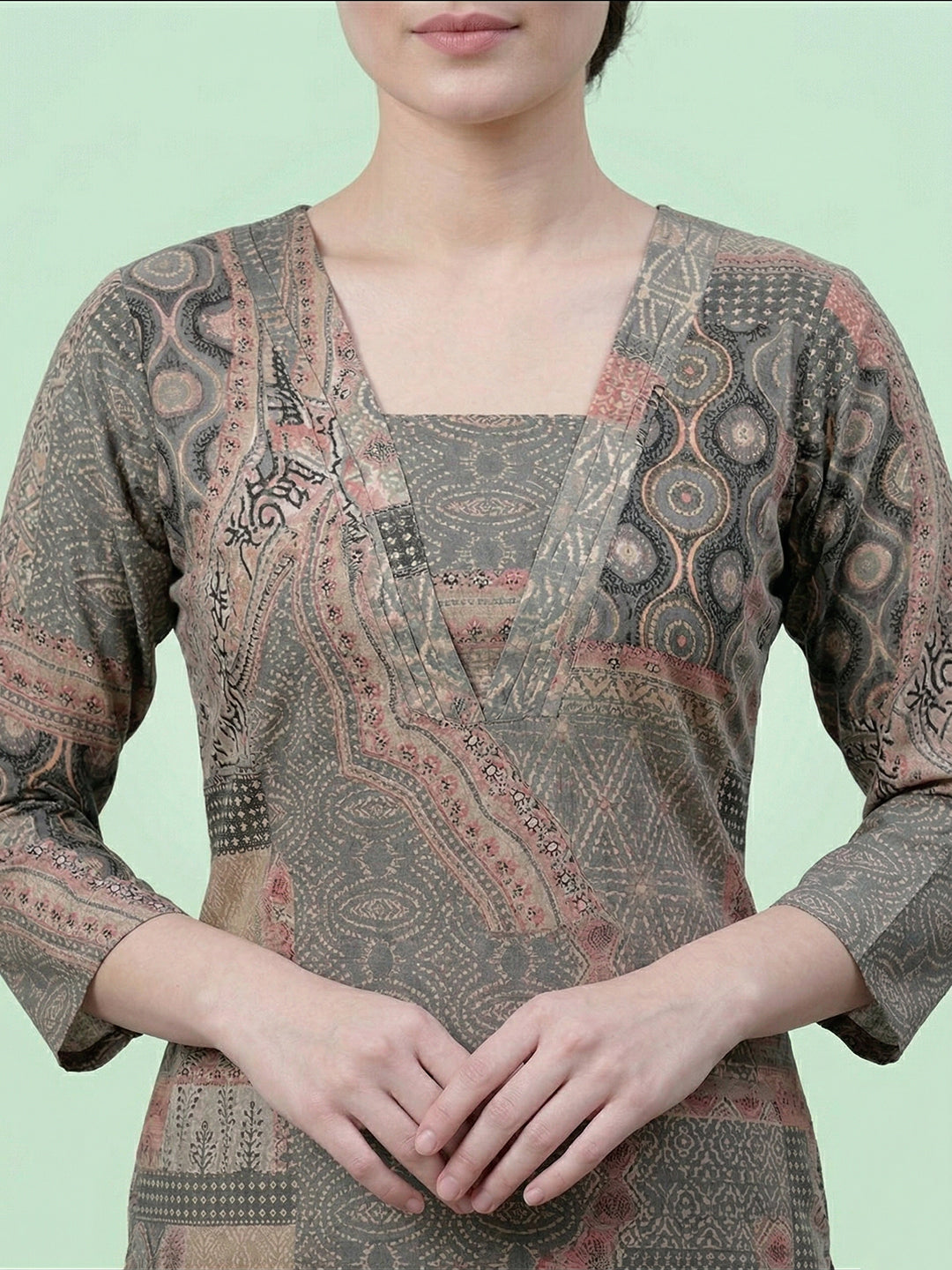 Grey Cotton Printed Kurti for Women