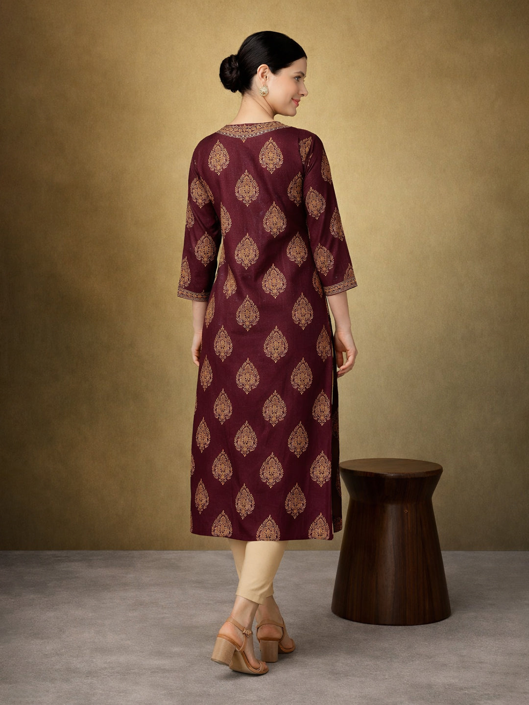 Maroon Cotton Printed Kurti for Women