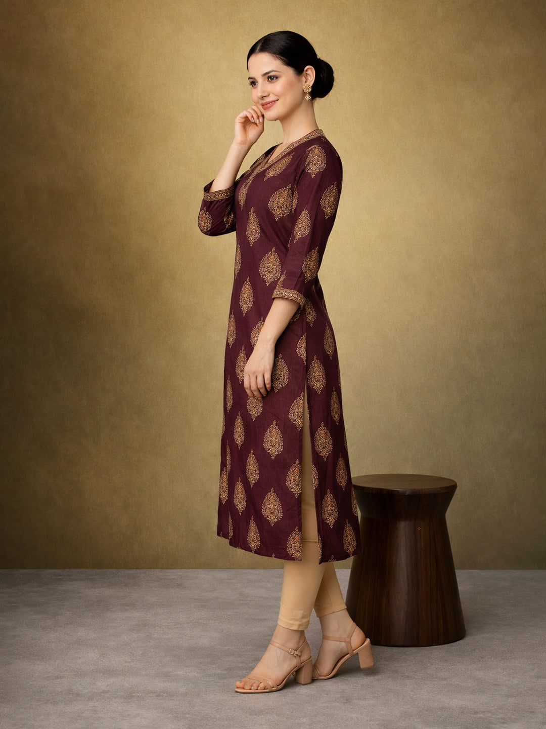 Maroon Cotton Printed Kurti for Women