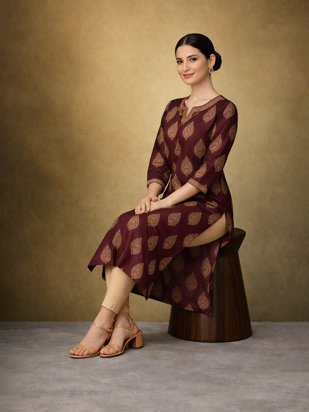 Maroon Cotton Printed Kurti for Women