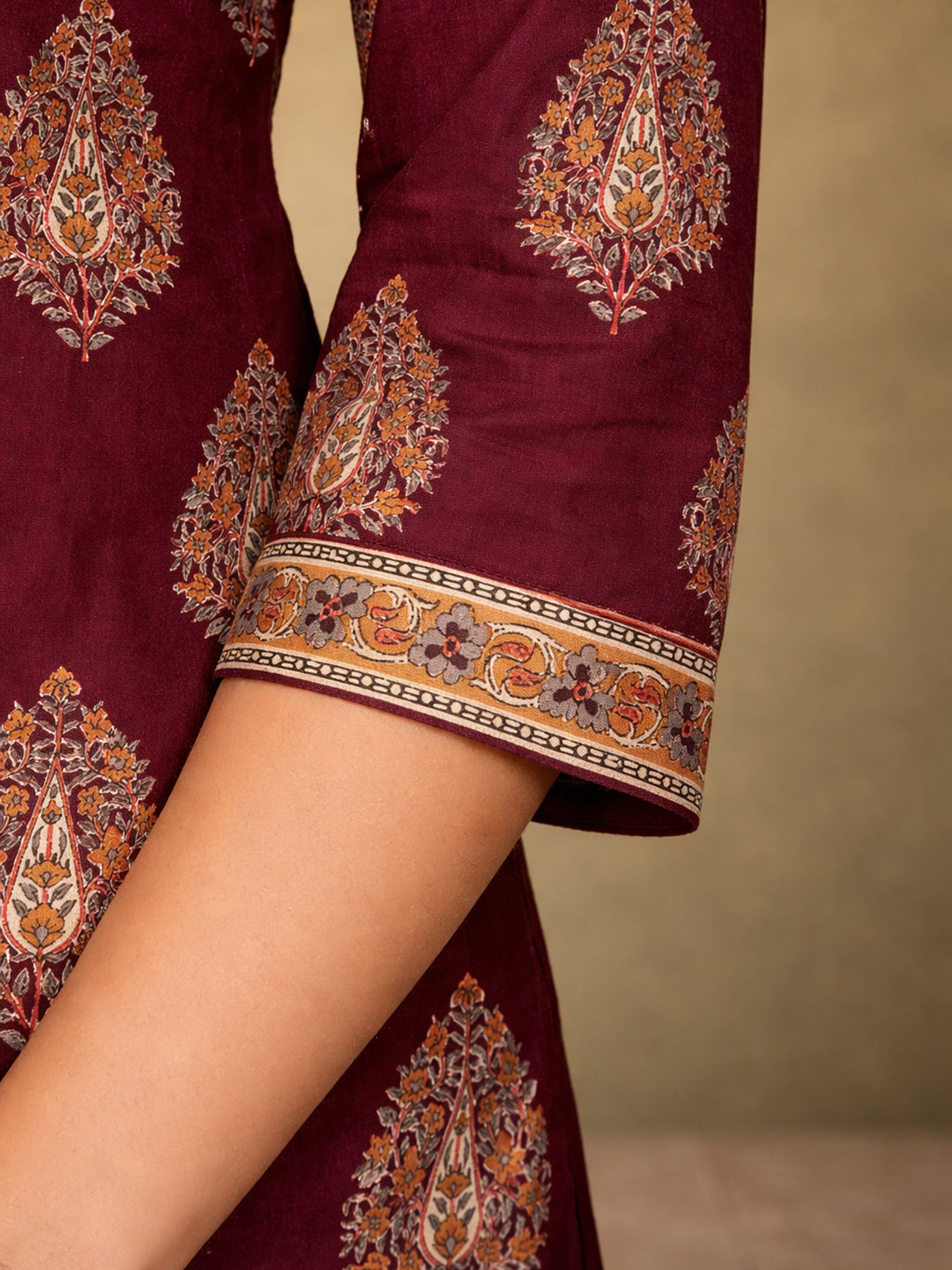 Maroon Cotton Printed Kurti for Women