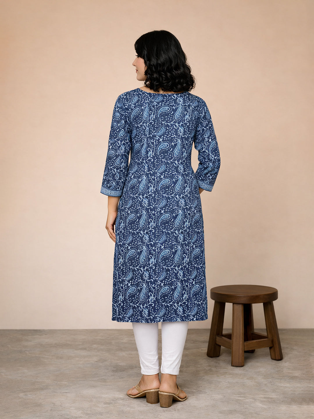 Navy Blue Cotton Printed Kurti for Women
