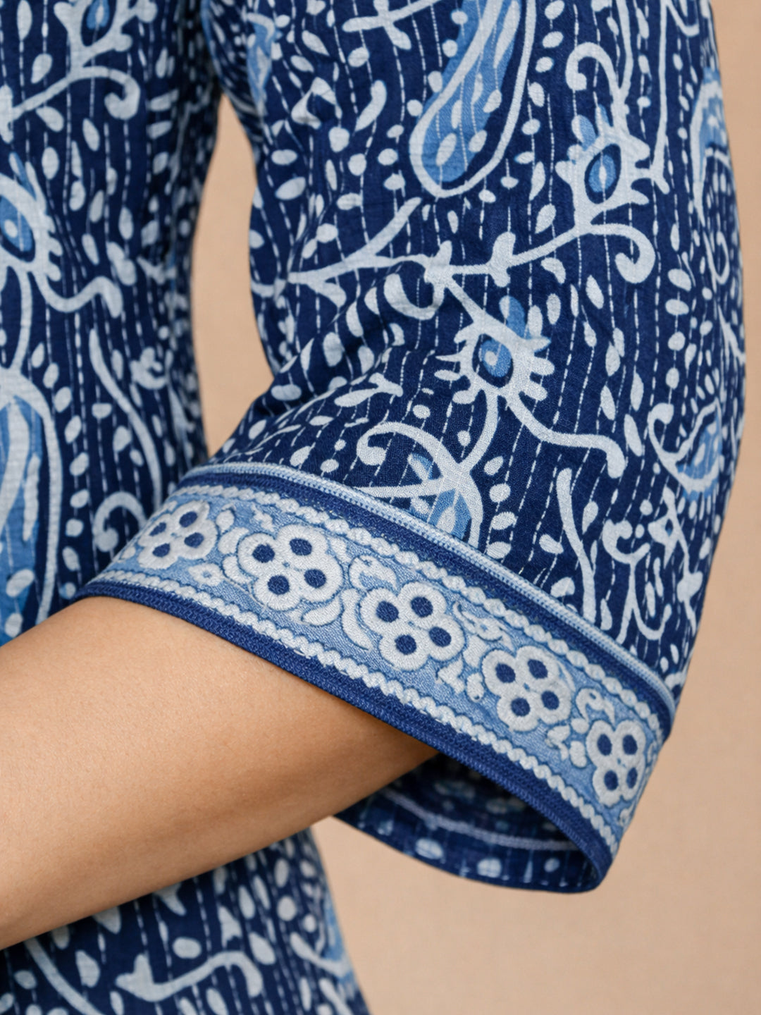 Navy Blue Cotton Printed Kurti for Women