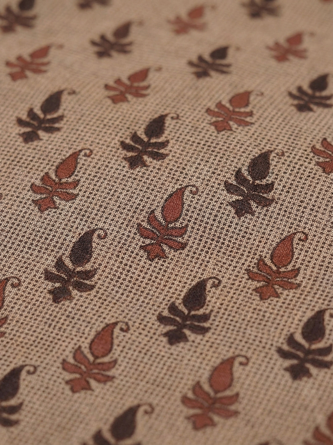 Beige Ethnic Motifs Print Pure Cotton Saree | No Blouse Piece