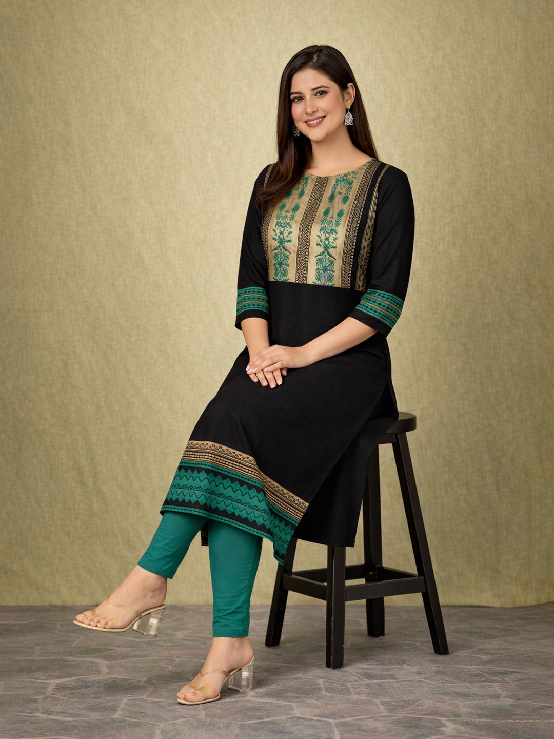 Black Block Print Cotton Kurta